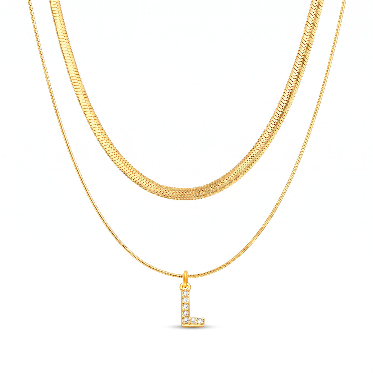 Lelice Initial Herringbone Necklace in gold on a white background