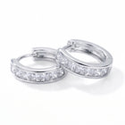 Lelice Isla Silver Square Crystal Huggie Hoop Earrings on a white background