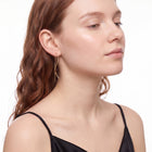 Woman with chin lifted wearing Jane gold threader earrings