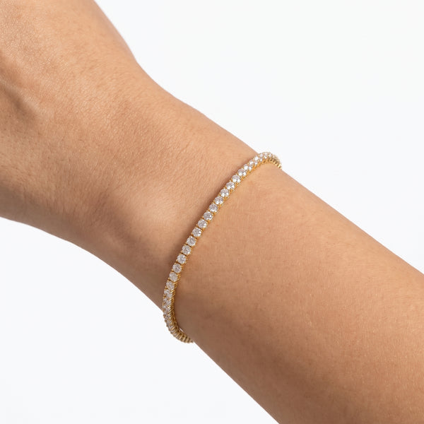 Close-up of the Lelice Julia Tennis Bracelet in gold on the wrist