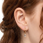 Close-up of the Lelice Justine Crystal Drops in gold on the ear