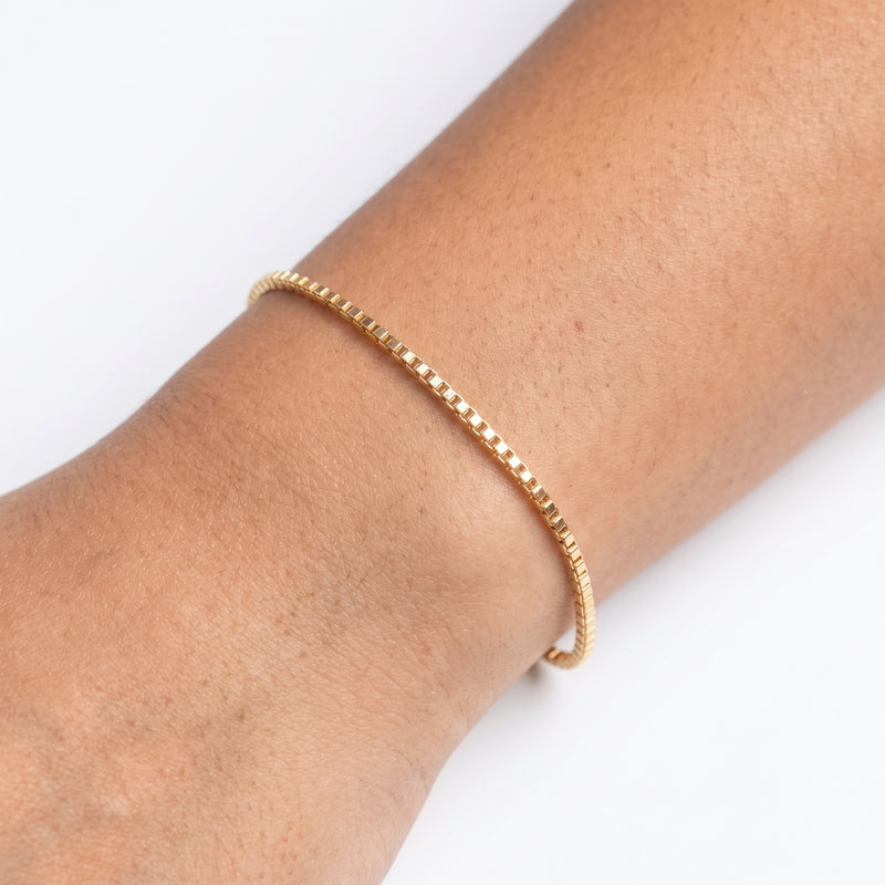 Close-up of the Lelice Katia Gold Bracelet on the wrist