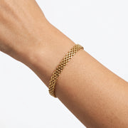Close-up of the Lelice Armor Gold Bracelet on the wrist