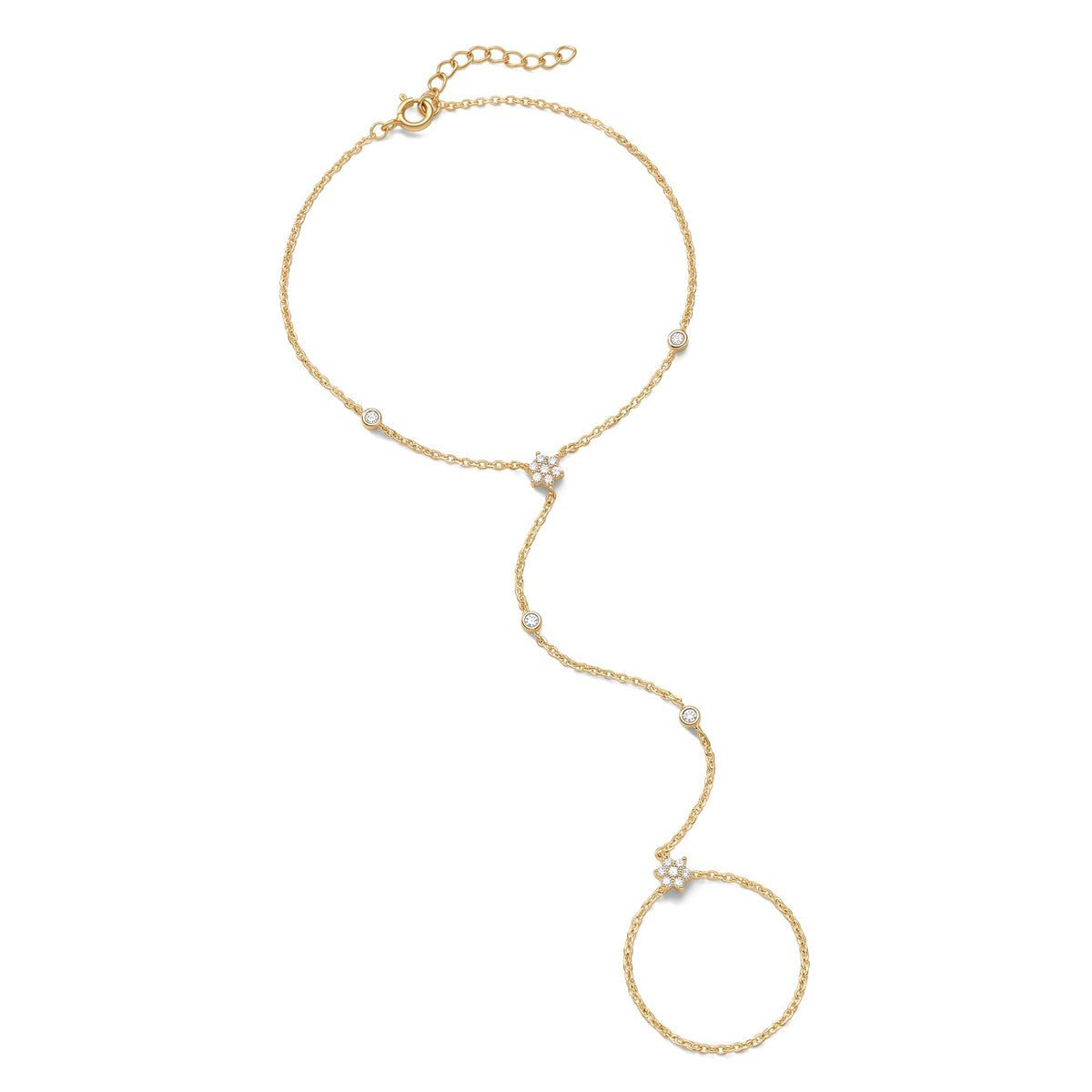 Lelice Lyra Crystal Hand Chain in gold on a white background