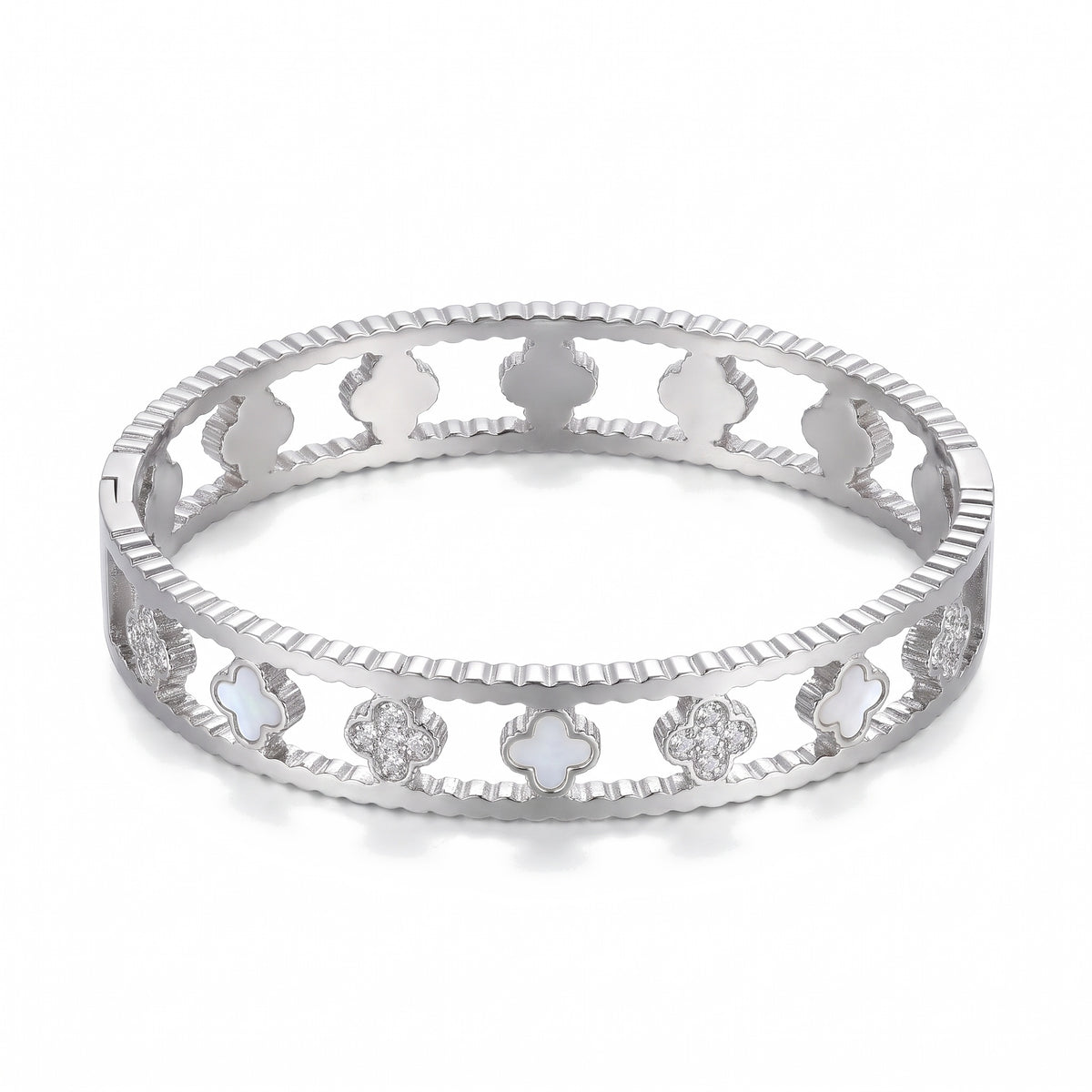 Lelice Miya Silver Clover Bangle on a white background