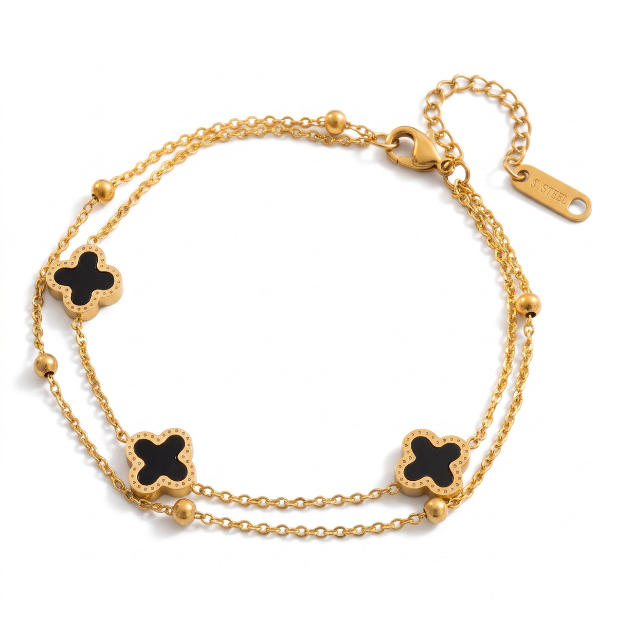 Lelice gold black clover layered anklet Lise on a white background