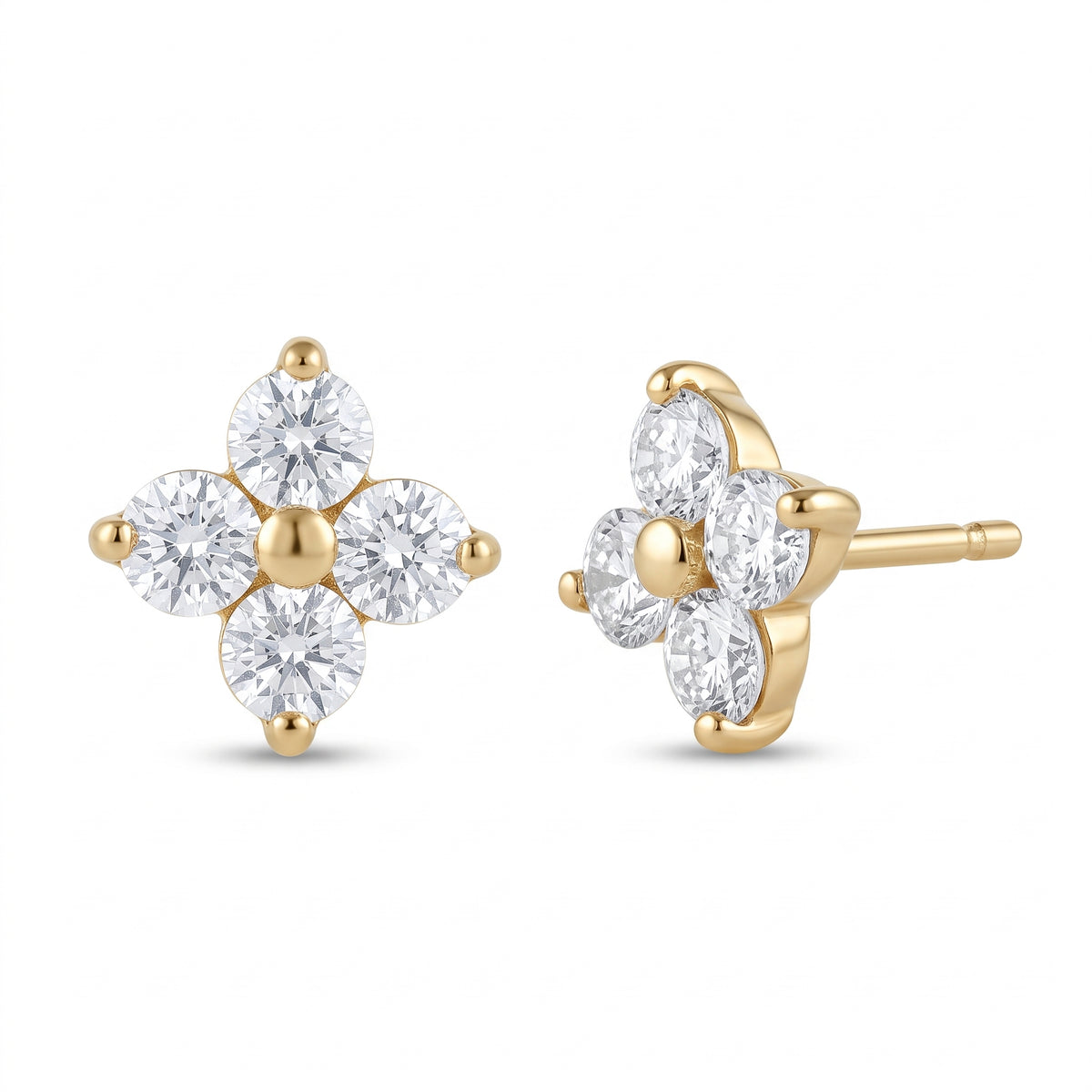 Lelice gold crystal flower stud earrings Lola on a white background