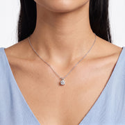Woman wearing Lelice silver solitaire pendant necklace Marianne