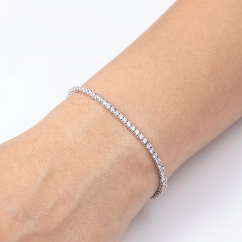 Close-up of the Lelice Mila Tennis Bracelet in silver on the wrist