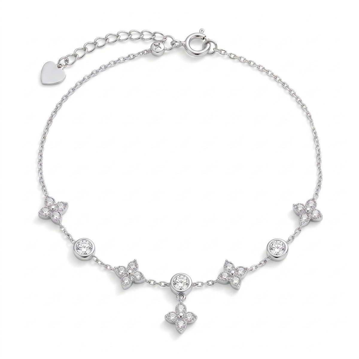 Lelice Nia Silver Clover Anklet on a white background