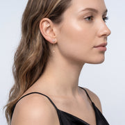 Model wearing the Lelice Noémie Drop Earrings in gold, side profile portrait