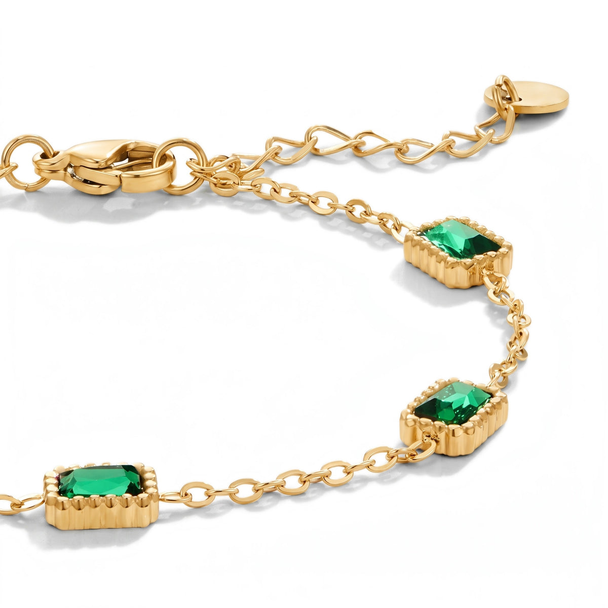 Lelice gold emerald green station bracelet Olive on a white background