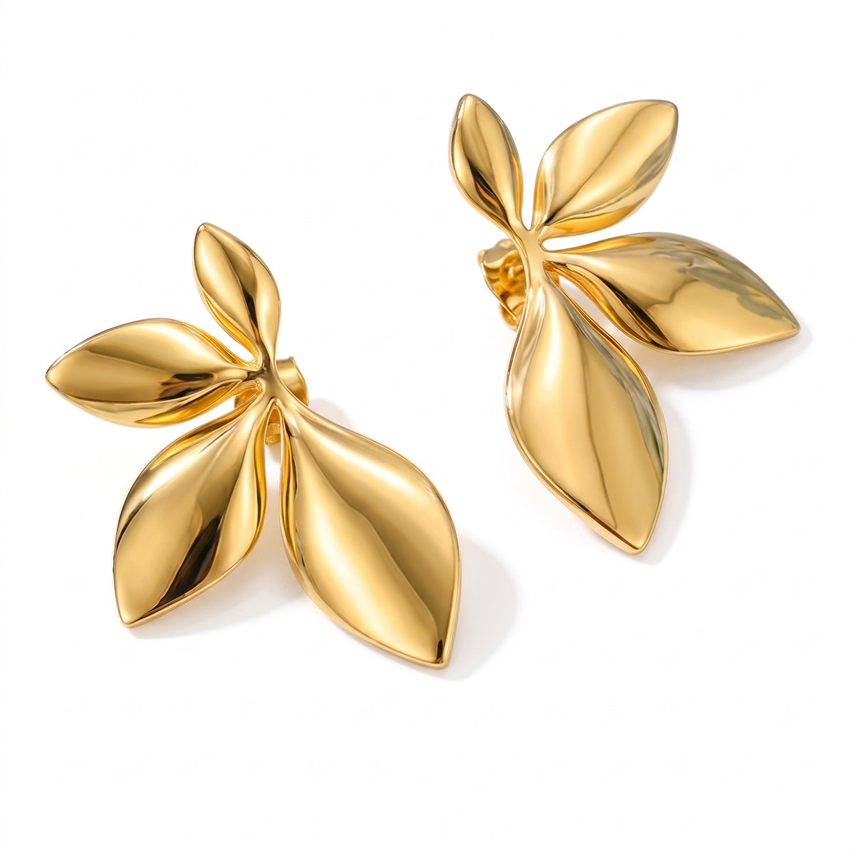Lelice Puffy Petal Statement Studs in gold on a white background