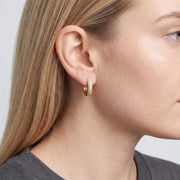 Model wearing the Lelice Rose Sparkle Hoops in gold, ear and jaw, slightly wider