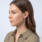 Model wearing the Lelice Santorini Turquoise Drops in gold, side profile portrait