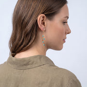 Model wearing the Lelice Santorini Turquoise Drops in gold, three-quarter back view
