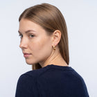 Model wearing the Lelice Sarah Minimal Hoops in gold, over-the-shoulder glance