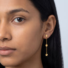 Model wearing the Lelice Senna Floral Earrings in gold, one-eye face close-up