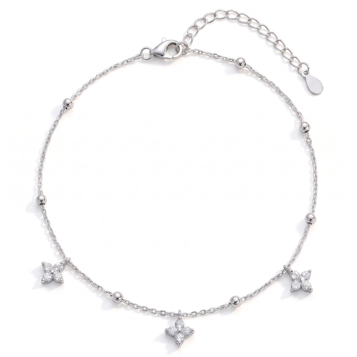 Lelice Silver Clover Charm Anklet on a white background