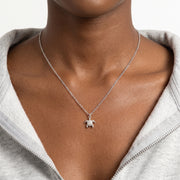 Close-up of the Lelice Slow & Steady Silver Necklace at the collarbone