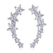 Lelice Stella Silver Flower and Star Crystal Ear Climbers on a white background