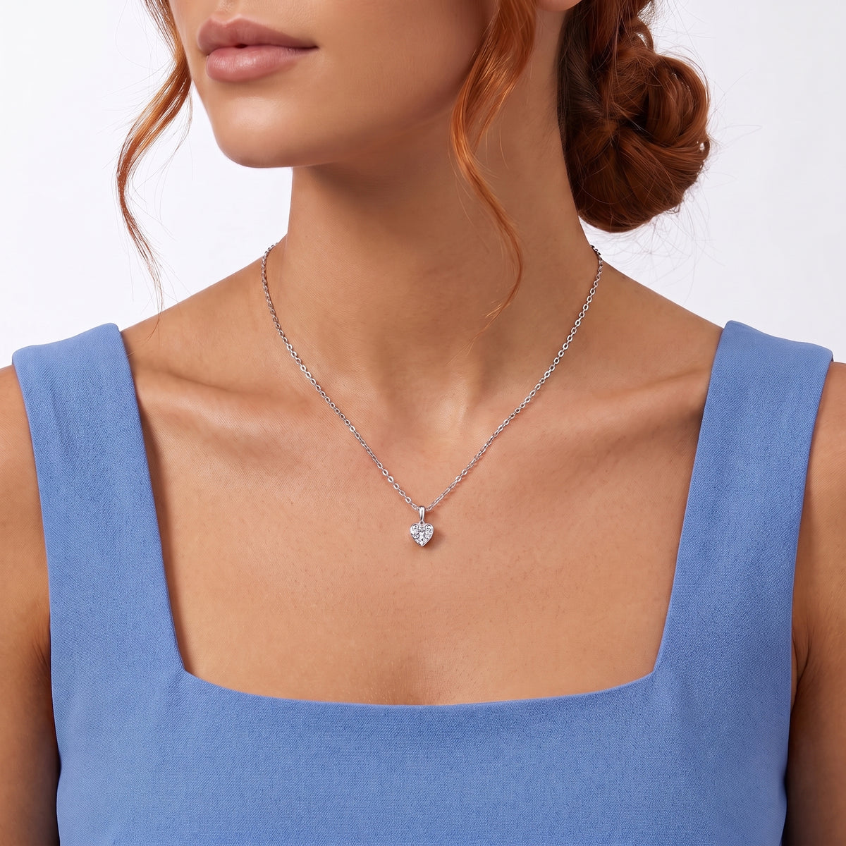 Close-up of the Lelice Sylvie Silver Necklace at the collarbone