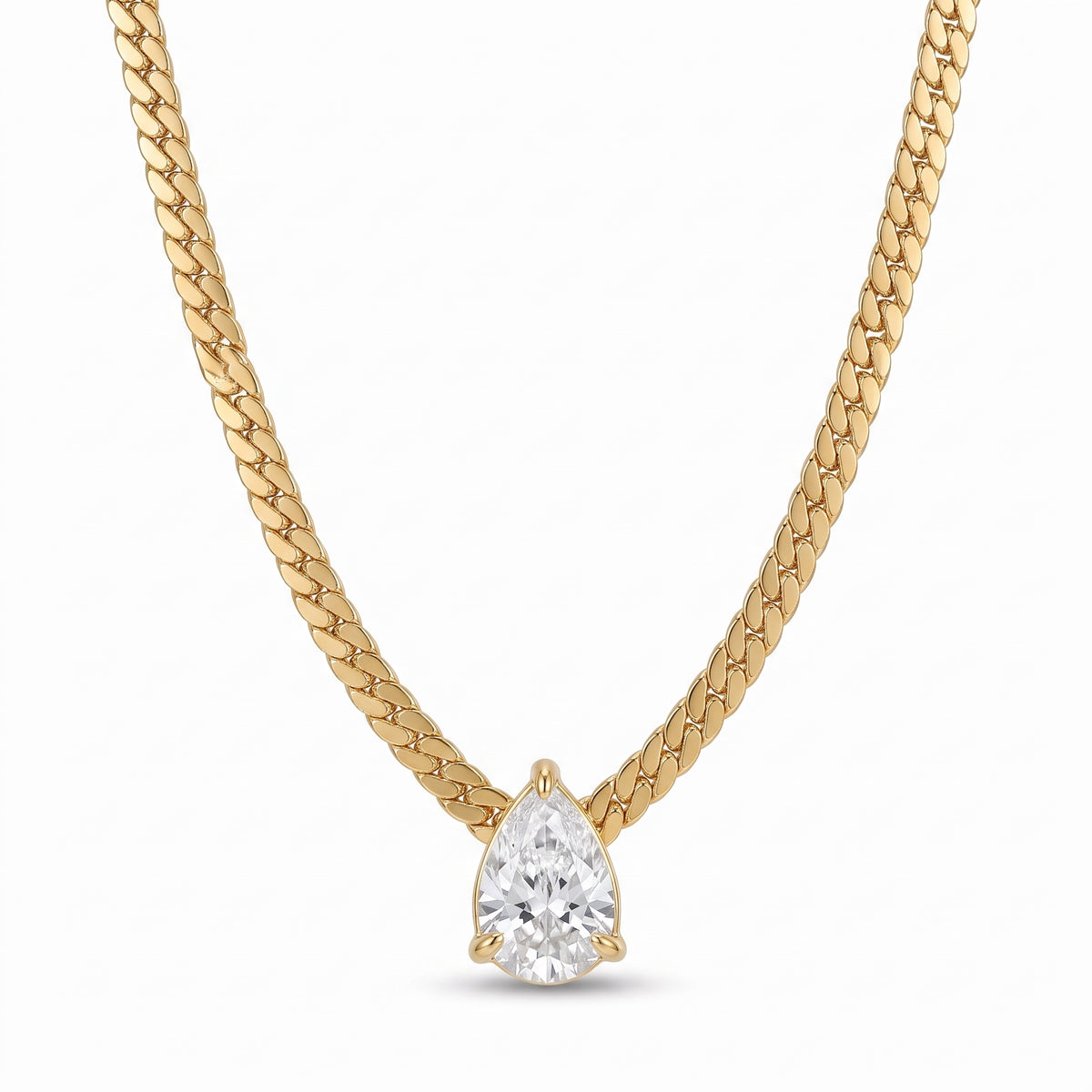 Lelice Teardrop Bezel Necklace in gold on a white background