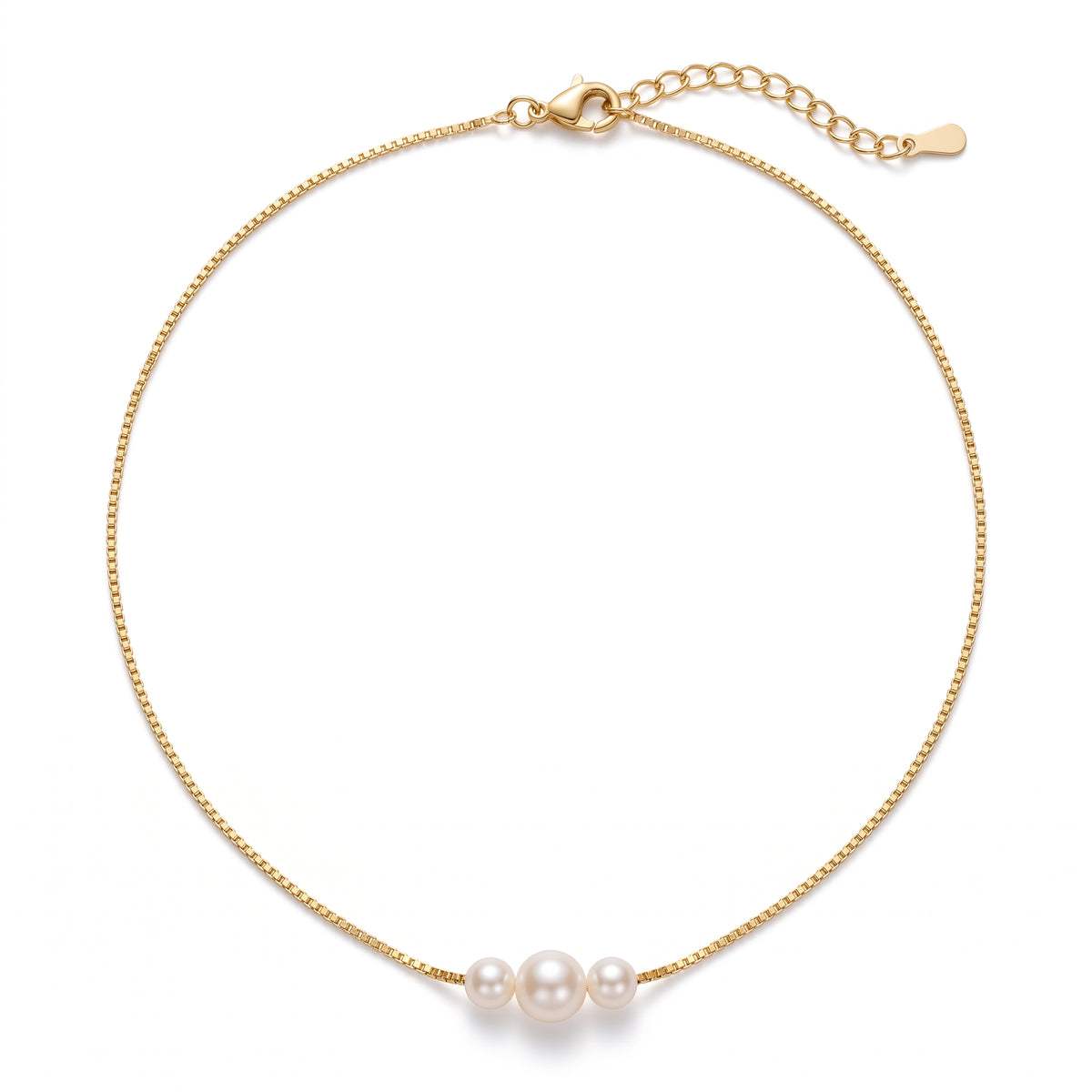 Lelice Trinity Pearl Necklace in gold on a white background