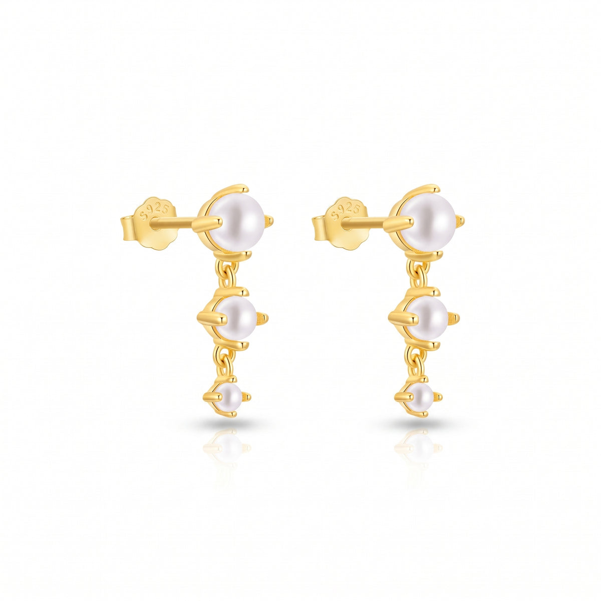 Lelice Trinity Pearl Drops in gold on a white background