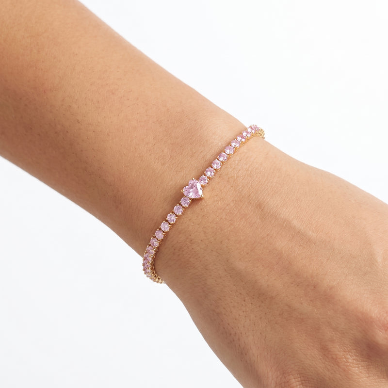 Close-up of the Lelice Valentine Heart Bracelet in gold on the wrist
